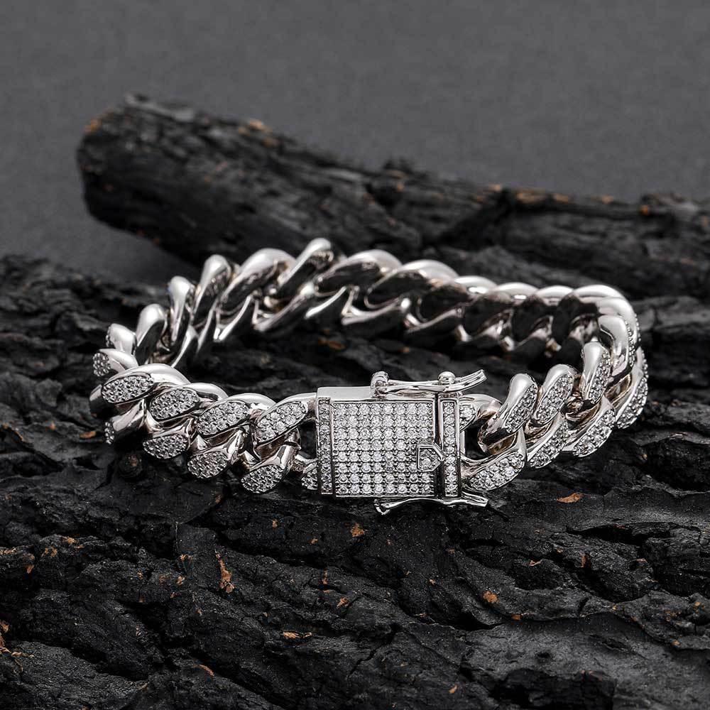 12mm Double Row Cuban Chain Bracelet with Zircon - CaratixJewelry